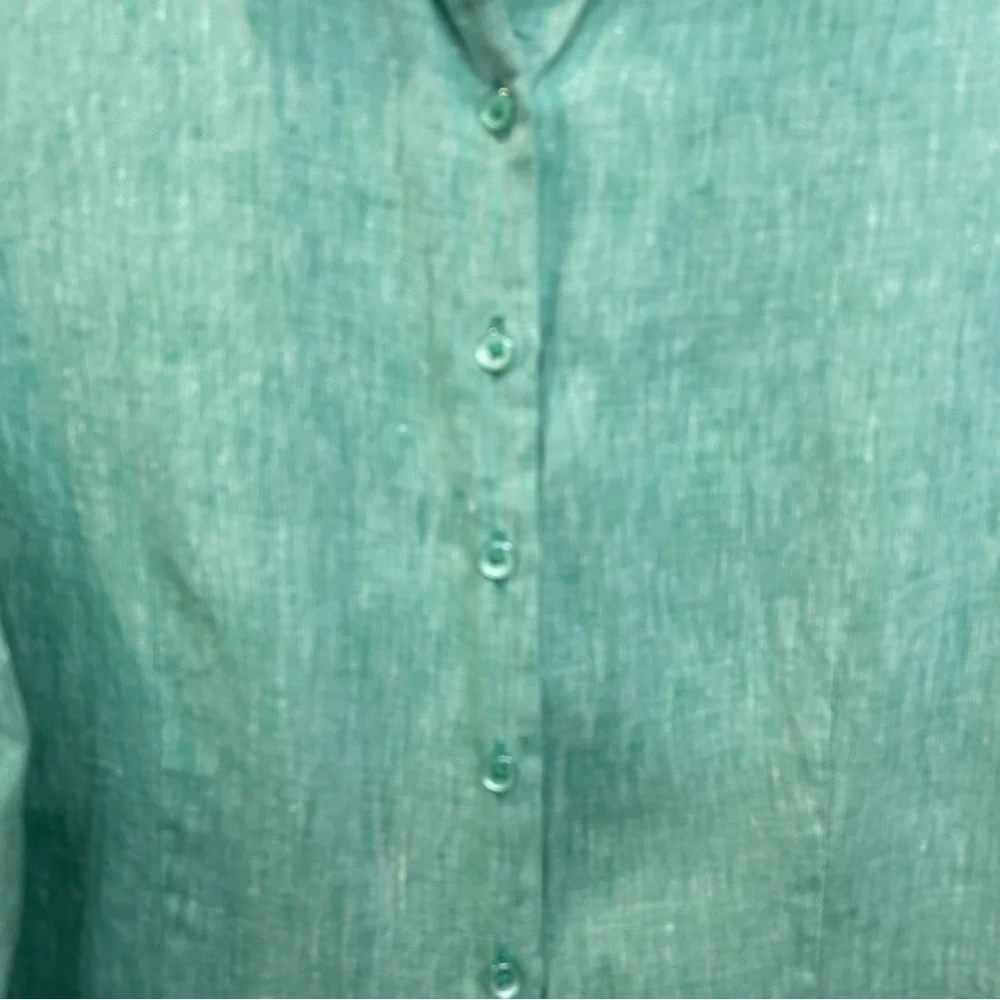 Coldwater Creek 100% Linen Button Up Blouse Quarter Length Sleeves Green Size L - Picture 3 of 11